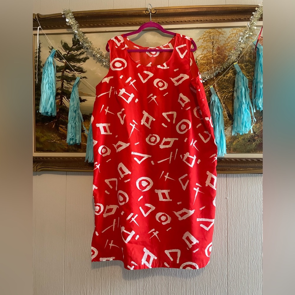 💛Vintage Abstract Print Shift Dress. Size XL.